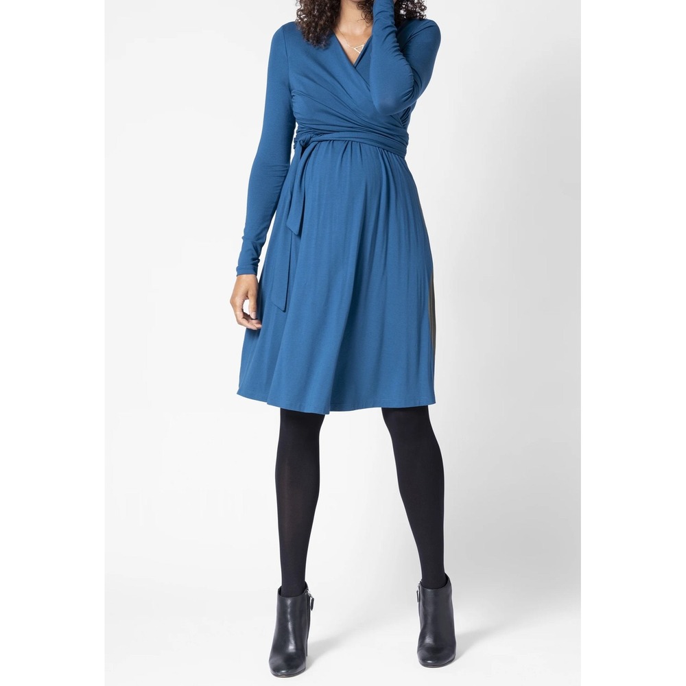 Seraphine Long Sleeve Maternity and Nursing Jersey Knit Wrap Dress in Teal Small